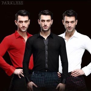 Men's Professional Black Dance Shirt Elastic Slim Fit Tuxedo Shirt Men Waltz Tango Ballroom Flamenco Rumba Samba Latin Dancewear 210522