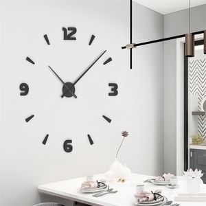 3d zegar ścienny nowoczesny design DIY Cyfrowy zegar ścienny Naklejki Akrylowe Home Office Decor Watch do salonu Luksusowa dekoracja 211110