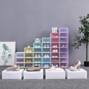 33 * 23 * 14 cm Scatola da scarpe trasparente Contenitore pieghevole Organizer in plastica trasparente Display Combinazione sovrapposta Scarpe Contenitori Scatole per armadi Trasporto in barca