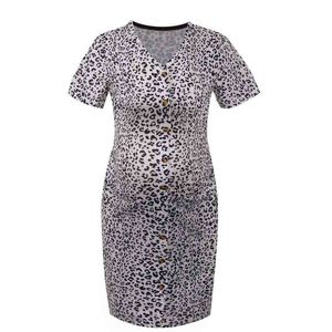 Платье для беременных платья для беременности беременности элегантный с коротким рукавом V-образным вырезом леопарда беременных женщин повседневная одежда Vestido G220309
