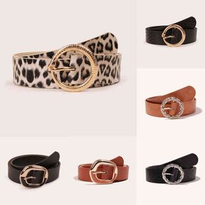 Gold Round Pin Buckle Leather Belt Leopard Print Pattern Belts For Women Lady Dress Jeans Waistband Femme G220301