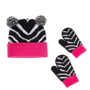 Wholesale hat mittens resale online - Party Hats Leopard Print Children s Mittens gloves set Warm Skull Caps Christmas Baby knitted hat Jacquard Earmuff T2I52978