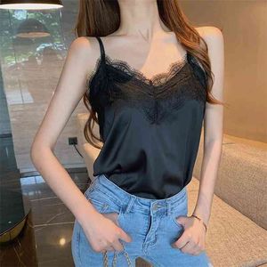 Summer with Lace Silk Cami for Women Spaghetti Strap Top Tank Ladies Tops White Camisole Basic Tops Women Plus Size XXXL/4XL 210518