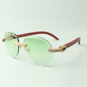 Exquisite klassische Mikropavé-Diamant-Sonnenbrille 3524027, natürliche, originale Holzbügel, Brillengröße 18–135 mm