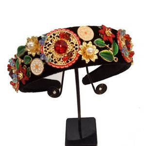 Begränsad utgåva Barock Multicolor Blommor Kronan Handgjorda Tiara Crystal Wide Headbands Bröllop Hår Smycken Gift för Kvinnor