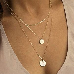 Pendant Necklaces Vintage Simple Double Layer Gold Color Necklace Women Round Circles Geometric Coin Clavicle Chain Choker Lady Jewelry