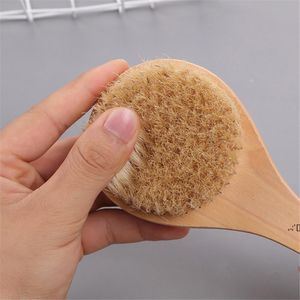 Dry Bath Body Brush Back Skrubber Anti-Slip Korta Trähandtag Naturbrörter Dusch Exfoliating Massager Lle11943