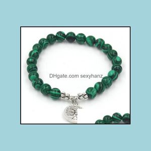 Perline, fili Bracciali Gioielli 8Mm Xhh423 Elastico Regolato Natura Pietra Loto Testa di Buddha Malachite Charm Chakra Healing Reiki Bracciale D