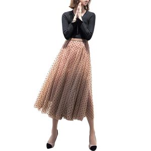 Skirts Women's Fashion Polka Dot A-line Sarong Spring Autumn Casual High Waist Multi-layer Splicing Tulle Skirt