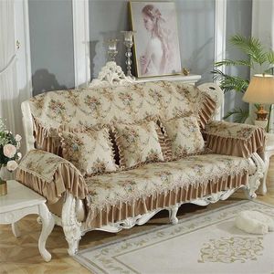 European Retro Chenille Lace Covers for Sofas 1 2 3 4 Seater Floral Leather Couch Slipcover Protector Armchair Cover Non Slip 211116