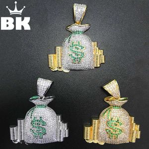 BLING KING CZ Pengar väska Bitcoin hänge guld silver färg guld färg Micro asfalterad cubic zirconia punk smycken x0707