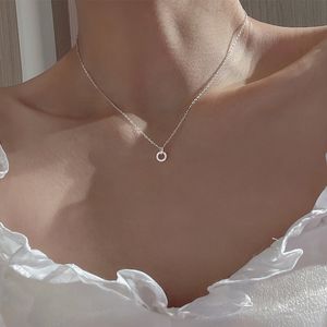 925 Sterling Silver Necklace Flash Diamond Geometric Double Circle Pendant Female Simple Clavicle Chain Wedding Jewelry