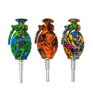 Graffiti Silicone Pipe Portable Colorful Pipe Grenade shape Tobacco pipes with Titanium nails Silicone pipes smoking pipe