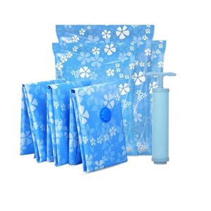 8PCS/lot Space Saver Saving Storage Seal Vacuum Vac Bags with Hand Pump Compressed Quilt Clothes Organizer Bag