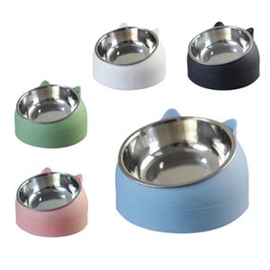 Hundskålar Matare 200ml Söt Kawaii Rostfritt stål Skydda Cervical Spine Pet Cat Water Bowl Upphöjd med glidbasen WLL-928