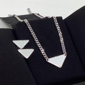 European American inverted triangle letter Stud and necklace wild temperament fashion earrings clavicle chain set female high quality fast delivery