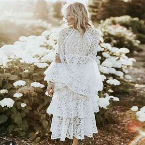 HIGH QUALITY Fashion Designer Runway Dress Women's Flare Sleeve Cascading Ruffles Lace 210521