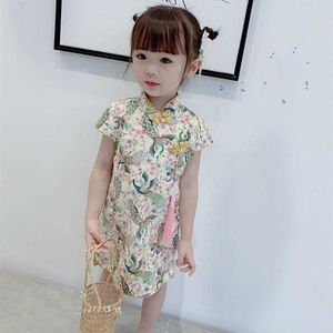 1-6T Sommer Neue Mädchen Kleider Floral Baby Mädchen Hochzeit Party Kleid Kinder Chinesischen Traditionellen Cheongsam Kostüm Qipao Outfits Q0716