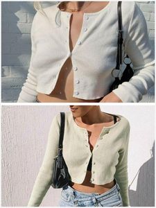 Damen T-Shirt Sexy V-Ausschnitt Button Shrug Langarm Crop Tops Strickpullover Strickjacke S-L