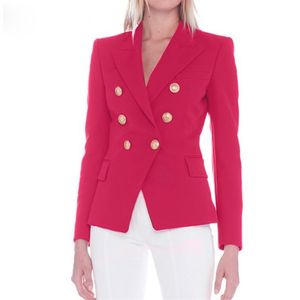 En Kaliteli Tasarımcı Blazer Ceket kadın Metal Aslan Düğmeler Kruvaze Dış Ceket Boyutu S-XXL Gül Kırmızı 210521
