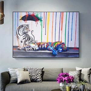 Tiger Graffiti Art Prints Nowoczesne Abstract Street Canvas Art obrazy na ścianie Plakaty i drukuje Pop Art Pictures Home Decor