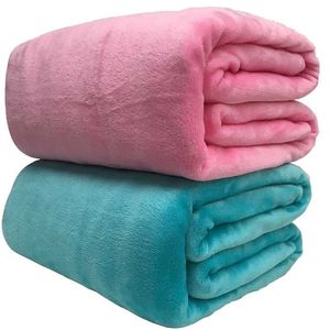 Super mjuk korall fleece filt 220gsm Lättvikt Solid Rosa Blå Faux Fur Mink Kasta Sofa Cover Bedspread Flannel Blanket 211122