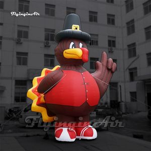 Outdoor Christmas Cartoon Animal Mascot Model Inflatable Turkey 6m Red Air Blown Chicken Balloon With A Hat For Thanksgiving Day Decoration