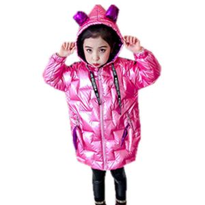 Meninas jaqueta de inverno crianças grossas parka quentes crianças moda casacos com capuz adolescente shinny impermeável outerwear 4 6 8 10 12 13 anos 211111