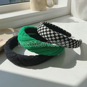 Fasce per capelli in spugna a scacchiera Accessori per capelli alla moda Donna Verde a quadretti Lavaggio del viso Sport Fascia per capelli Boutique Cerchietto per capelli carino