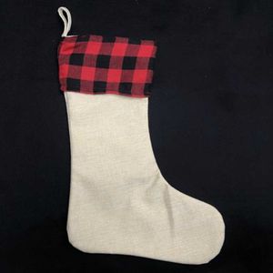 Red Plaid Christmas Stocking Cotton buffalo Flannel Black Christmas Decor Poly Sublimation blanks Santa Stockings DAW158