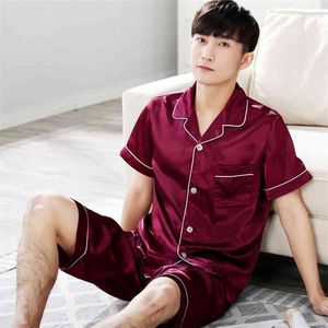 SATIN Sleep набор мужской пижамы костюм 2 шт. Пижамы повседневная пижама повседневная ночная одежда лето с коротким рукавом ночная одежда домашняя одежда 210901