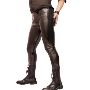 Pantaloni a matita lucidi in PVC elastico alto con cerniera aperta da uomo sexy Pantaloni a matita stile punk lucido Abbigliamento gay F100
