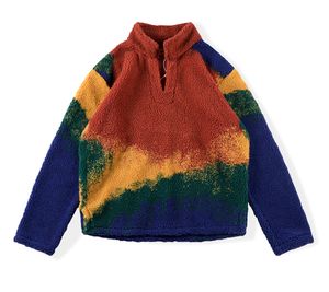Män Womens Rainbow Color Sweatshirts Lamb Cashmere High Street Tjock Varm Hoodies Coat