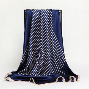 Print silke sjal foulard satin hijab fyrkantig halsduk för kvinnor retro hårband neckerchief kvinnlig huvud wraps huvudband bandana