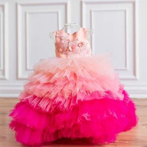 Dostosuj Puff Ball Suknia Kwiat Dziewczyna Dresses Mieszane Kolor Kwiatowy Korowód Suknie Lace Up Childern Urodziny Dress