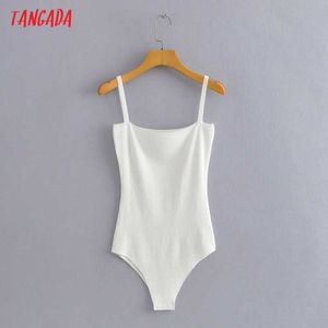 Tangada moda mulheres branco malha bodyshirt camisa playsuit sem mangas verão feminino tops bc42 210609