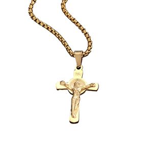 Jesus Cross Crucifix Hängsmycke Halsband för män Kvinnor Guld Silver 316L Rostfritt stål Religiösa Smycken Gifts Vintage