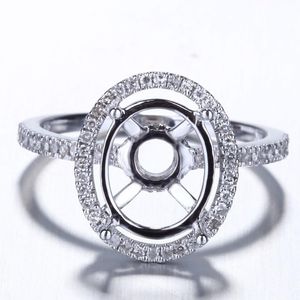 Cluster Ringen Helon Solid K Wit Goud Vrouwen Fijne Sieraden Natuurlijke Diamanten Engagement Bruiloft Semi Mount Ring Setting Fit Ovaal x11mm