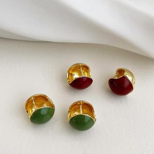 Hoop Huggie Red Wine Green Color Metal Double Side Ball örhängen för kvinnor Vintage Stylish Round Hoops Simple Chic smycken