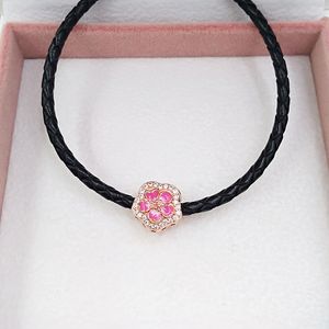 925 jóias de casamento de prata esterlina fazendo pandora pêssego flor flor diy charme braceletes de ouro Presentes do dia das mães para esposa Mulheres Cadeia de Cadeia Colar 788079cz