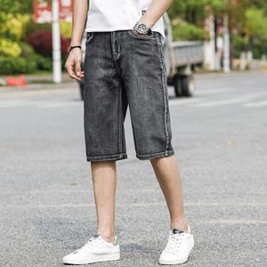 Herren-Jeansshorts, große Größe, Übergröße, 38, 40, 42, 44, Sommer-Bermudas, Denim-Breeches, knielang, graue Jeans, kurz für Herren, 210518