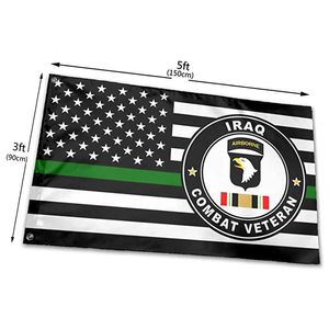 Linha verde fina 101st Airborne Iraque Combate Bandeira Veterana Vivid Color UV Fade Resistente Dupla Decoração Decoração Bandeira 90x150cm Imprimir Digital Atacado