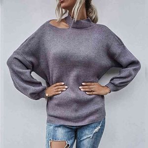 Unsymmetrischer Pullover Herbst und Winter, lockere Schulter, fauler Pullover, unten, Sweate 210514