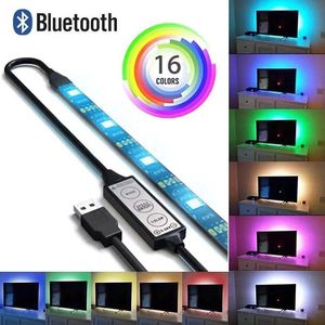 12V Bluetooth Control LED TV Light Waterproof 5050 APP Controller Smart RGB Strip Lights for HDTV Background Decoration Lighting Party Holiday 10M 5M