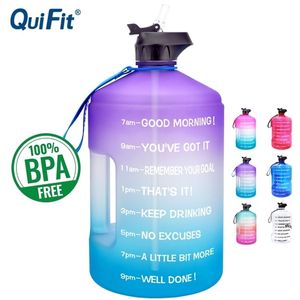 QuiFit 3.78L 2.2L 1.3L Gallon Water Bottle With Straw Plastic Large Capacity GYM Fitness Tourism BPA FREE Sport Jugs Outdoor Cup 211122