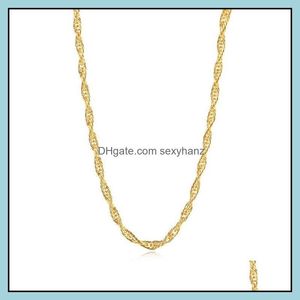 Halsband hängar kedjor 24k fasta guldsmycken 2,5 mm repkedjan halsband för kvinna droppleverans 2021 ji7nj