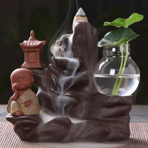 Backflow Incense Burner Holder Ceramic Little Monk Small Buddha Waterfall Sandalwood Censer Creatives Home Decor with