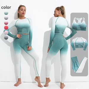 Seamles Zestaw Sport Kobiety 2 Sztuk / 3 sztuk Crop Top Biustonosz Legging Sports Workout Yoga Outfit Odzież Fitness Zestawy Joga Zestawy Mody Sporty Garnitury Siłownia Ubrania