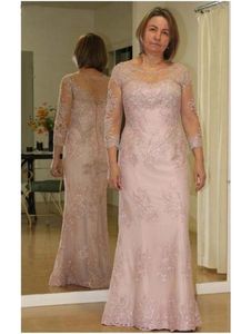 Abiti eleganti per la madre della sposa in pizzo a maniche lunghe Illusion Girocollo Appliques Lunghezza del pavimento Abiti da cerimonia per gli ospiti delle donne Abiti da cerimonia per la sera dello sposo