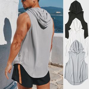 Yoga Outfit Gym Kleidung Fitness Männer Baumwolle Tanktop Mit Kapuze Herren Bodybuilding Stringer Tank Tops Workout Singlet Ärmelloses Shirt 2021